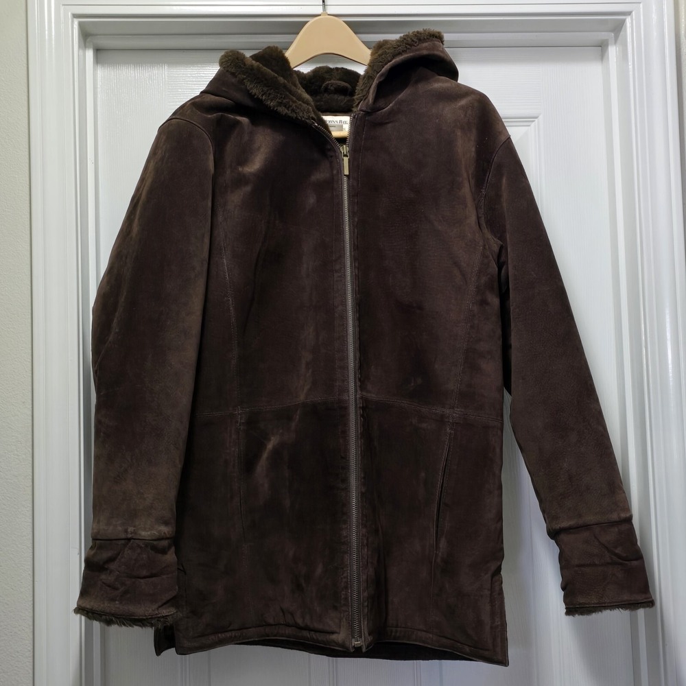 St Johns‎ Bay Coat Womens Dark Brown Suede Leather Jacket Shearling Lined Sz M